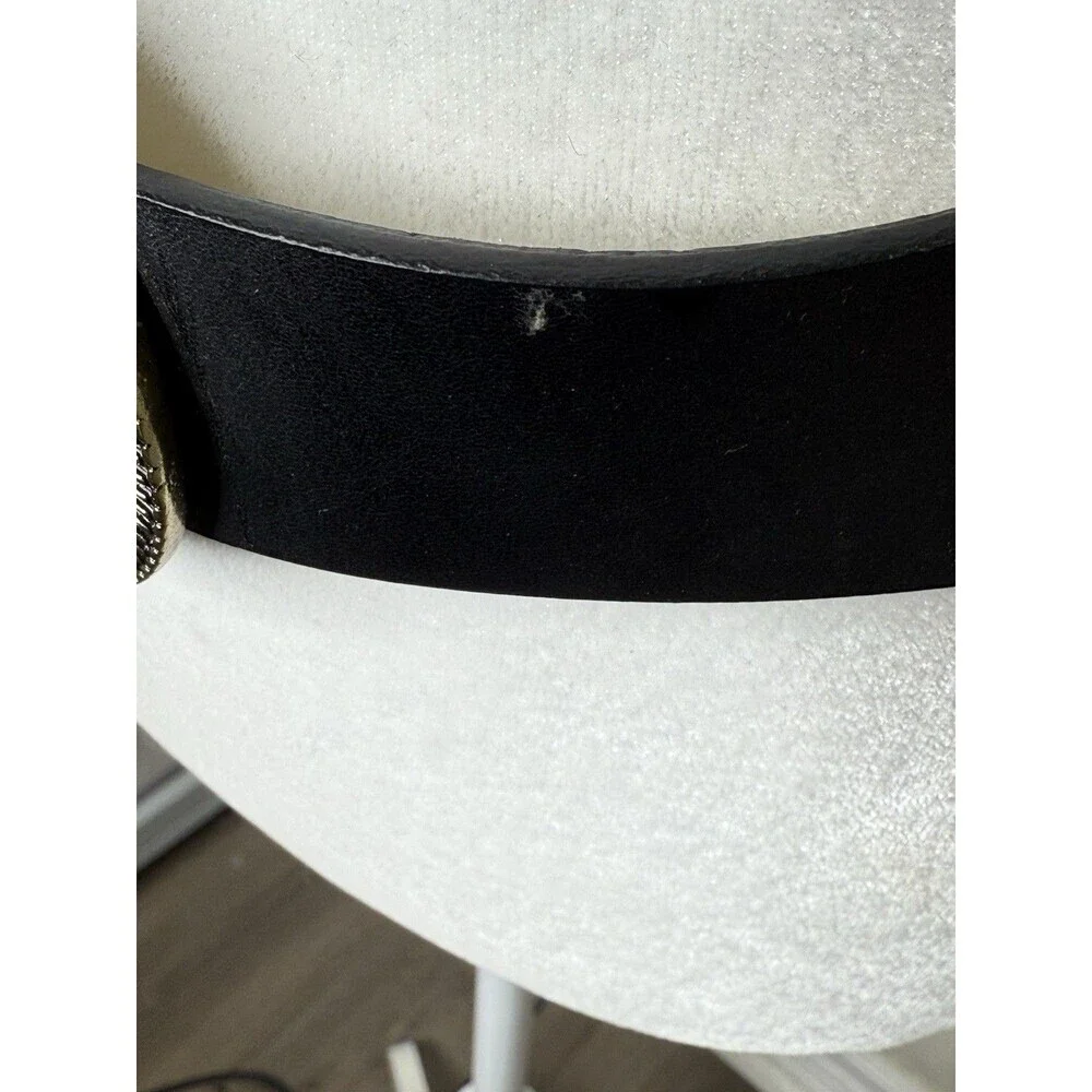 Chico's M/L Black Leather Medallion Art Wear Belt Silver Bronze Adjustable Boho